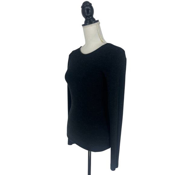 Brunello Cucinelli Monili Trim Virgin Wool Low Back Long Sleeve Top Dark Gray - Picture 5 of 11